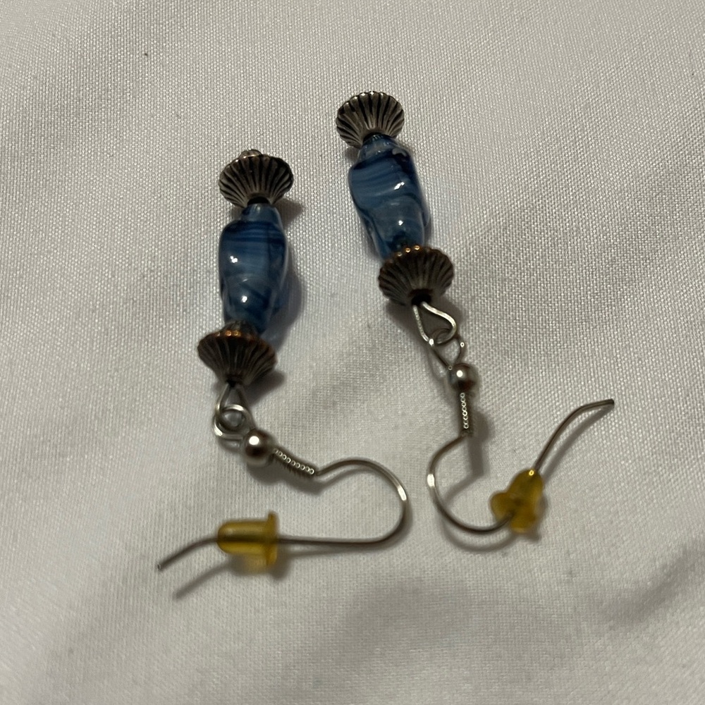 Blue & Silver Dangle Earrings 4 Pairs Floral Heart Drop Earrings Costume Jewelry - Picture 11 of 12